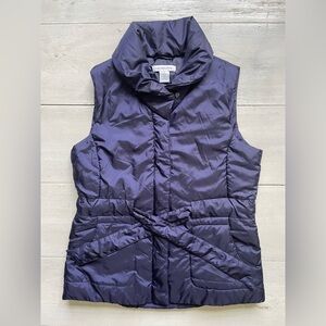 Liz Claiborne Women’s Navy Vest Tie Waist Shawl Collar Size S Zip & Snap Closure